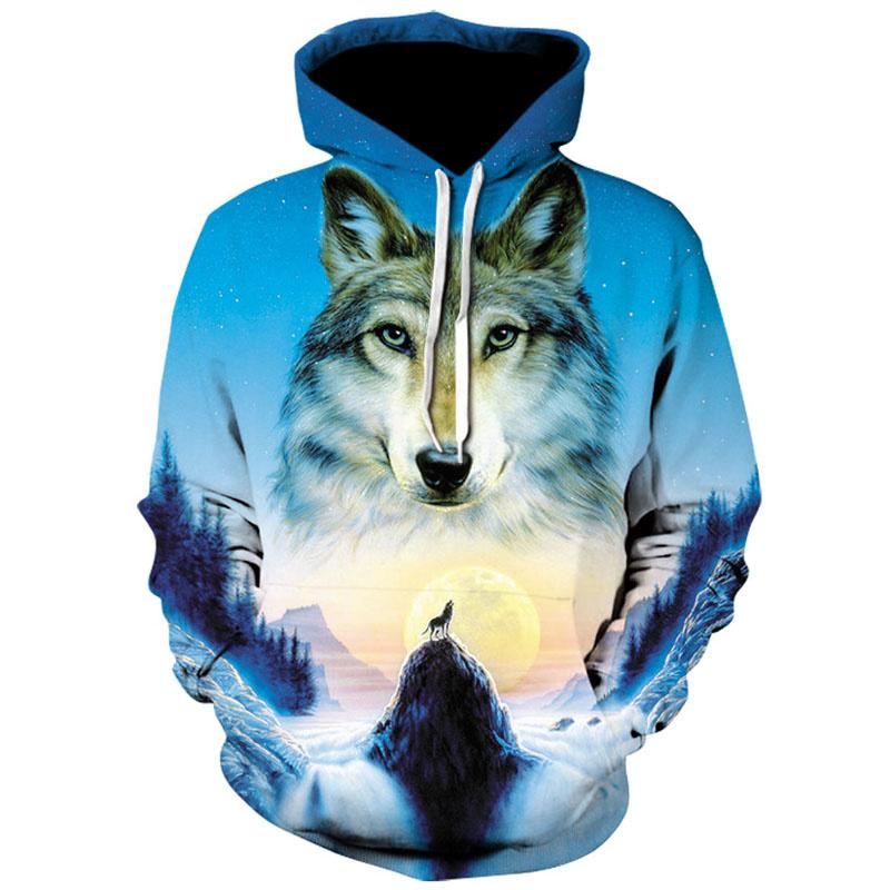 Men's Oversized 3D Wolf Graphic Hoodie - Image 2