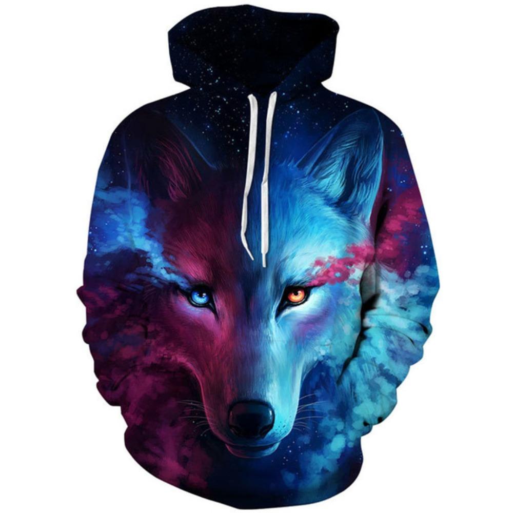 Men's Oversized 3D Wolf Graphic Hoodie