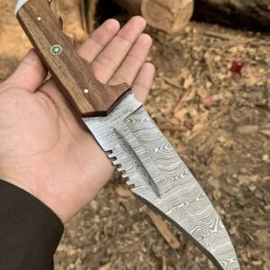 Handmade Damascus Steel Hunting & Survival Knife with Ergonomic Wooden Handle