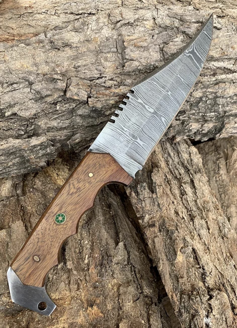 Handmade Damascus Steel Hunting & Survival Knife with Ergonomic Wooden Handle - Image 8