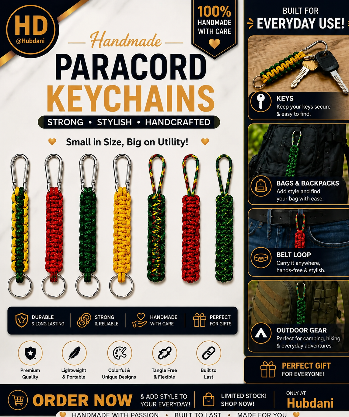 Handmade Paracord Keychain EDC Survival Key Ring Carabiner Clip Camping Hiking