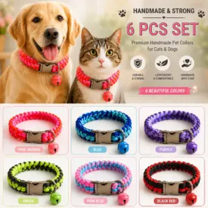 Handmade Paracord Bell Pet Collar With 5 FT Leash Set 6 Colors For Dog Cat