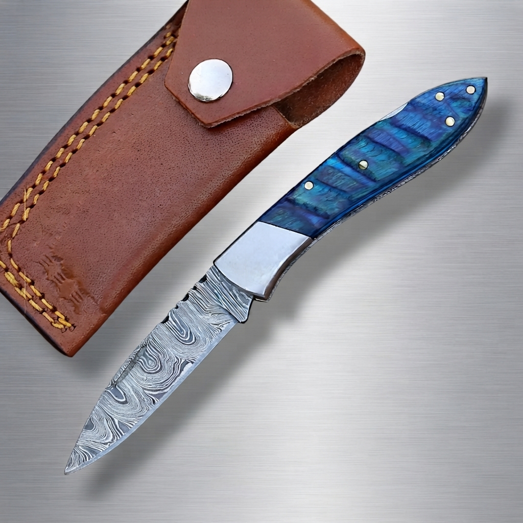 Damascus steel Lock Back Folding Knife